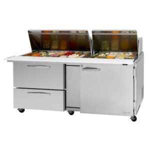Turbo Air PST-72-30-D2R(L)-N 72″ Mega Top Sandwich Prep Table w/ 2 Drawers & 1 Door, 30 Pans