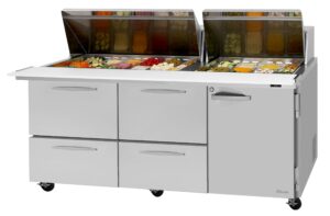 Turbo Air PST-72-30-D4R(L)-N 72″ Mega Top Sandwich/Salad Prep Table w/ 4 Drawers, 30 Pans