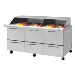 Turbo Air PST-72-30-D6-N-SL 72″ Mega Top Sandwich/Salad Prep Table w/ 6 Drawers, 30 Pans