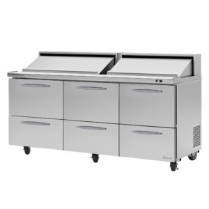 Turbo Air PST-72-D6-N 72″ Three Section Sandwich / Salad Prep Table w/ 6 Drawers, 18 Pans