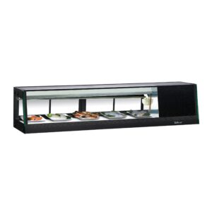 Turbo Air SAS-60L-N 58″ Refrigerated Self-Contained Left Compressor Straight Glass Stainless Steel Sushi Display Case, 4 Doors- 5 Pan Capacity
