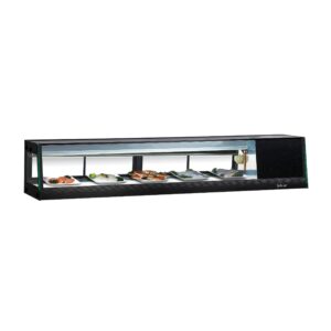 Turbo Air SAS-70L-N 70″ Refrigerated Self-Contained Left Compressor Straight Glass Stainless Steel Sushi Display Case, 4 Doors- 5 Pan Capacity