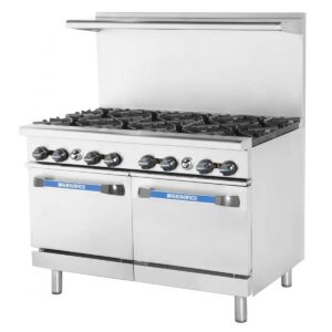 Turbo Air TAR-8 48″ Gas Restaurant Range w/ (8) Open Burners, (2) Standard Ovens, 326.000 BTU