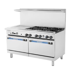 Turbo Air TARG-24G6B 60″ Gas Restaurant Range w/ (6) Open Burners, 24″ Griddle, (2) Standard Ovens, 299.000 BTU