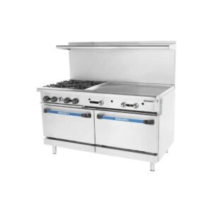 Turbo Air TARG-36G4B 60″ Gas Restaurant Range w/ (4) Open Burners, 36″ Griddle Left, (2) Standard Ovens, 257.000 BTU