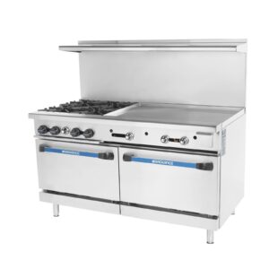 Turbo Air TARG-4B36G 60″ Gas Restaurant Range w/ (4) Open Burners, 36″ Griddle Right, (2) Standard Oven, 257.000 BTU