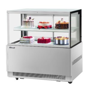 Turbo Air TBP48-46FN-S 47″ Refrigerated Bakery Display Case, Self-Contained Straight Glass Full Service with 1 Shelf, 3/4 HP-Stainless Steel
