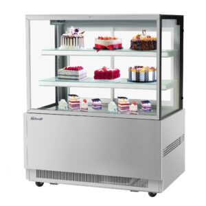 Turbo Air TBP48-54FN-S 47″ Refrigerated Bakery Display Case, Self-Contained Straight Glass Full Service with 2 Shelves, 3/4 HP-Stainless Steel