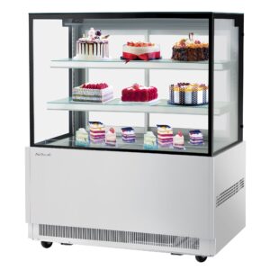Turbo Air TBP48-54NN-S 47″ Refrigerated Bakery Display Case, Self-Contained Straight Glass Full Service with 2 Shelves, 3/4 HP-Stainless Steel