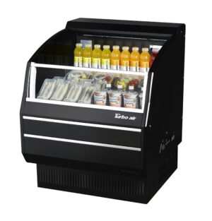 Turbo Air TOM-30SB-SP(-A)-N 28″ Horizontal Open Display Merchandiser in Black, Self-Contained, 2 Shelves, Solid Sides, 4.7 cu. ft.