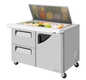 Turbo Air TST-48SD-18-D2R-N-FL 48″ Mega Top Sandwich Prep Table w/ 2 Drawers & 1 Door, 18 Pans
