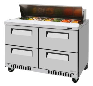 Turbo Air TST-48SD-D4-FB-N 48″ Two Section Sandwich / Salad Prep Table w/ 4 Drawers, 12 Pans