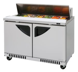 Turbo Air TST-48SD-FB-N 48″ Two Section Sandwich / Salad Prep Table w/ 2 Doors, 12 Pans