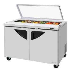 Turbo Air TST-48SD-N-GL 48″ Two Section Sandwich / Salad Prep Table w/ 2 Doors, 12 Pans