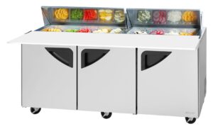 Turbo Air TST-72SD-18-N 72″ Three Section Sandwich / Salad Prep Table w/ 3 Doors, 18 Pans
