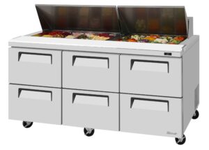 Turbo Air TST-72SD-D6-N 72″ Three Section Sandwich / Salad Prep Table w/ 6 Drawers, 18 Pans