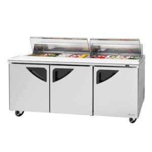 Turbo Air TST-72SD-N-CL 72″ Three Section Sandwich / Salad Prep Table w/ 3 Doors, 18 Pans