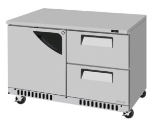 Turbo Air TUR-48SD-D2R(L)-FB-N 48″ 2-Section Undercounter Refrigerator w/ 2 Drawers & 1 Door