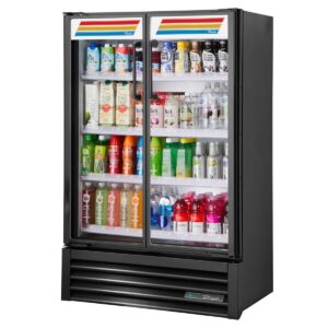True TVM-36SL-HC~VM01 36″ 2-Section Slim Line Glass Swing Door Visual Merchandiser in Black