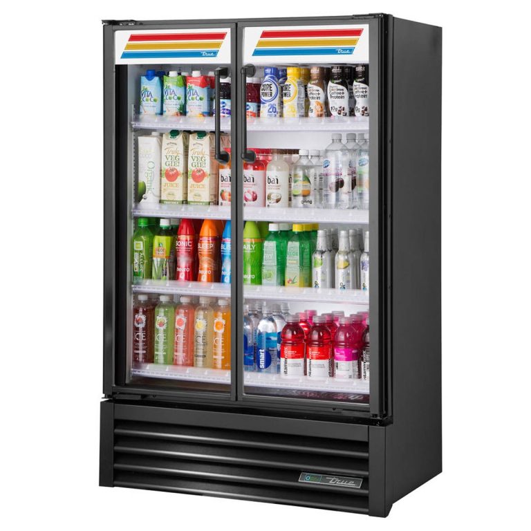 True TVM-36SL-HC~VM01 36" 2-Section Slim Line Glass Swing Door Visual Merchandiser in Black