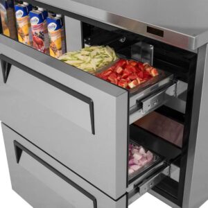 Turbo Air TWR-48SD-D2-N 48″ 2-Section Worktop Refrigerator w/ 1 Door & 2 Drawers, 12 cu. ft.