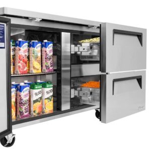Turbo Air TWR-48SD-D2-N 48″ 2-Section Worktop Refrigerator w/ 1 Door & 2 Drawers, 12 cu. ft.